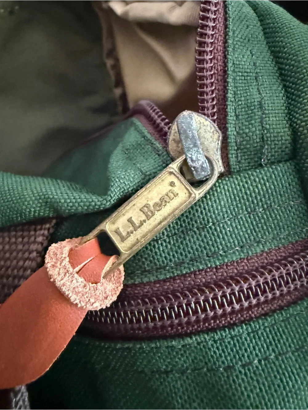 Vintage LL Bean Green Continental Weekender Duffle Bag Canvas Leather Mono CHUCK